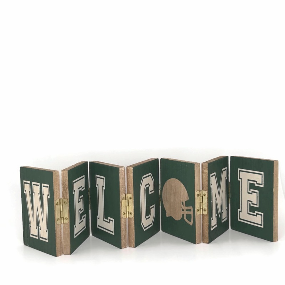 Football Welcome Tabletop Wood Decor Green and White